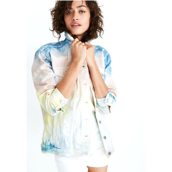 NEW! Madewell Oversized Tie Dye Trucker Jean Jacket SZ S - Picture 1 of 7
